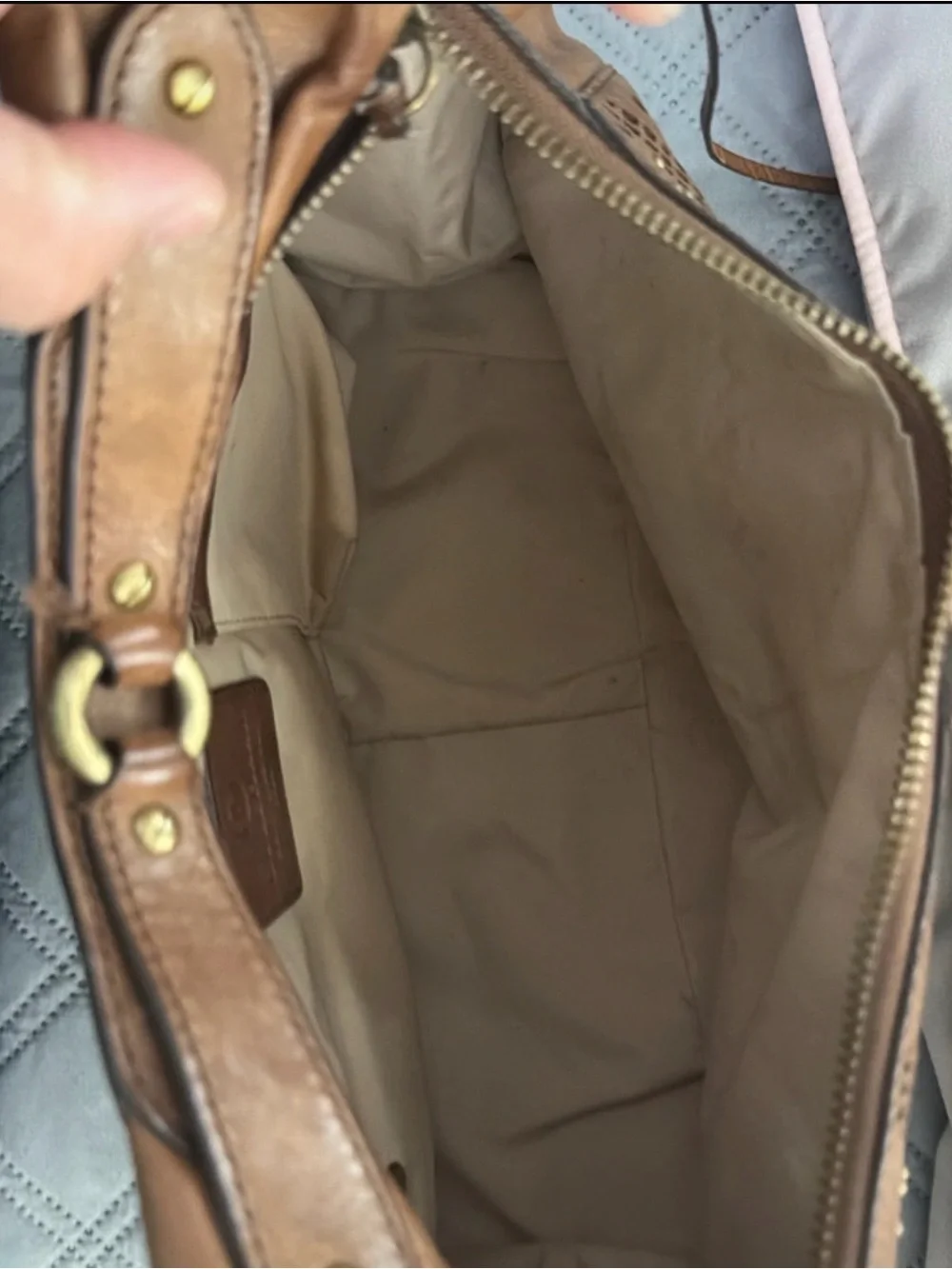 Cole Haan Tan Leather Perforated Hobo with Stud Accents